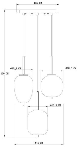 Globo 15345-3 - Ljuskrona med snöre BLACKY 3xE14/40W/230V