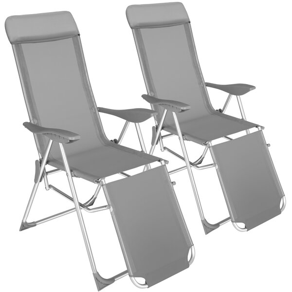 Tectake 402763 set med 2 trädgårdsstol jana i aluminium med nackkudde och fotstöd - grå