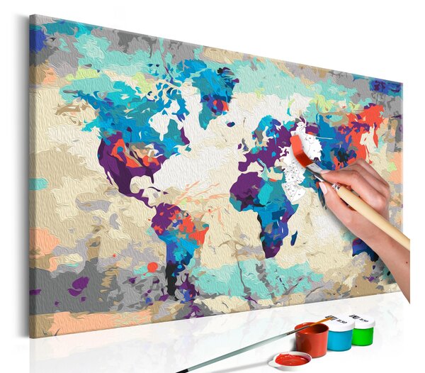 GÖR-DET-SJÄLV Målningar World Map Blue & Red 60x40 cm - Artgeist sp. z o. o