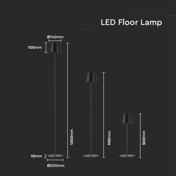 LED Dimbar uppladdningsbar golvlampa 03.01.2001 LED/4W/5V 4400 mAh 3000K IP54 svart