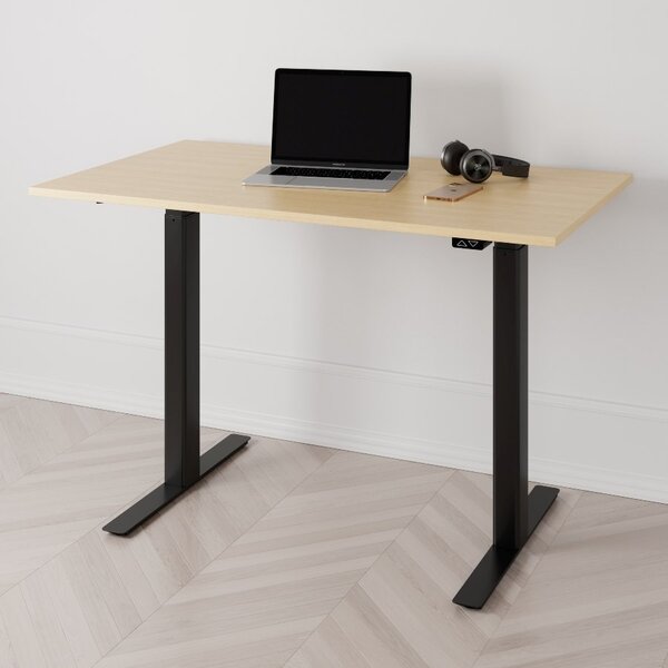 Höj och sänkbart skrivbord PREMIUM, 2-motorigt, svart stativ, björk bordsskiva 140x80cm