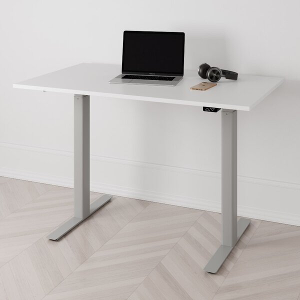 Höj och sänkbart skrivbord PREMIUM, 2-motorigt, grått stativ, vit bordsskiva 120x70cm