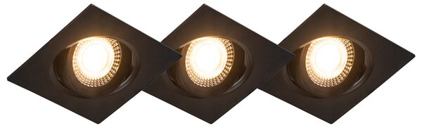 Set med 3 infällda spotlights svarta inkl LED 3-stegs dimbara - Miu