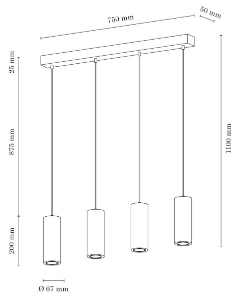 Spot-Light 1551474 - LED Ljuskrona med snöre PIPE 4xGU10/5W/230V matt ek