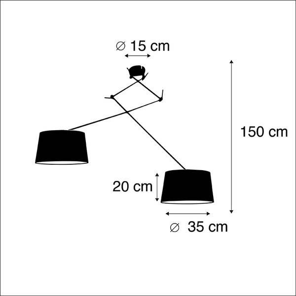 Hängande lampa med linneskärmar mörkgrå 35 cm - Blitz II svart