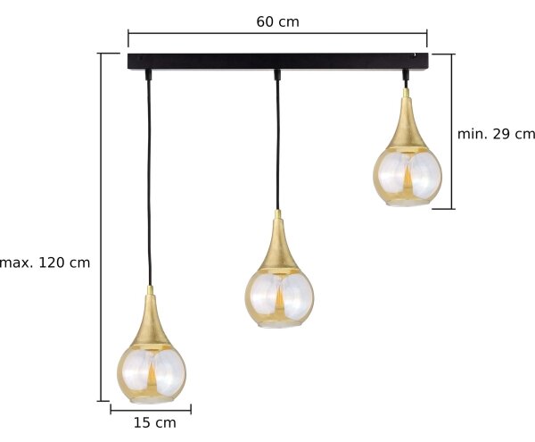 Ljuskrona med textilsladd LACRIMA HONEY 3xE27/60W/230V