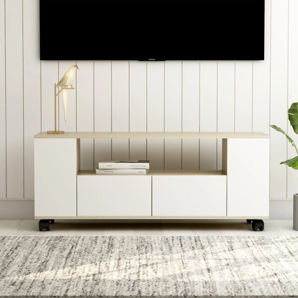 Tv-bänk vit och sonoma-ek 120x35x43 cm konstruerat trä