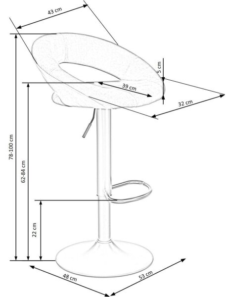 Barstol 100x48 cm grå/antracit