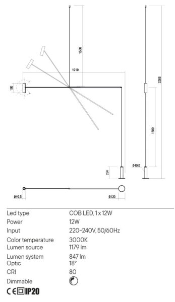 Redo 01-2695 - LED Dimbar golvlampa PICAS LED/12W/230V svart