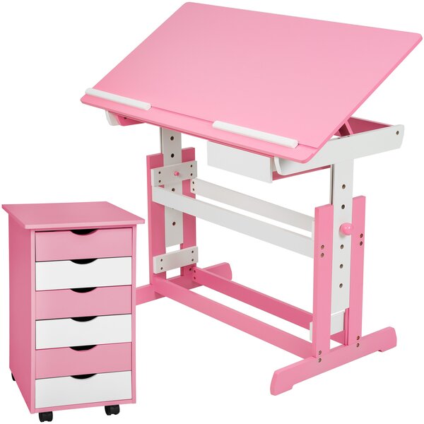 Tectake 401240 höjdjusterbart skrivbord och mobil behållare - rosa