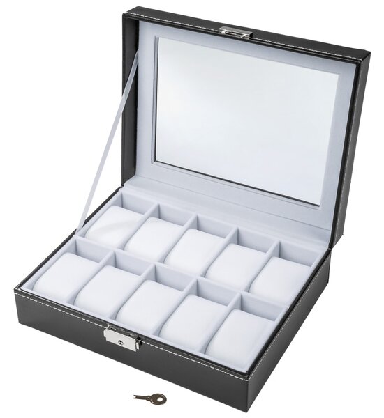 Tectake 401536 klocklåda, smyckeskrin med 10 fack inkl. nyckel - vit