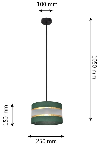 Ljuskrona med textilsladd HELEN 1xE27/15W/230V diameter 25 cm grön/guld