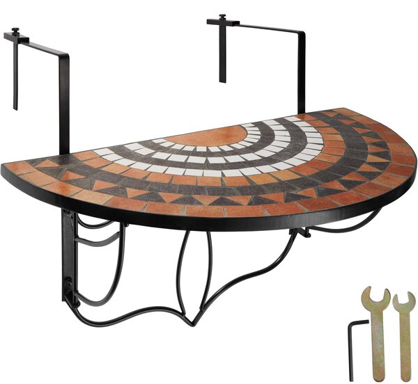 Tectake 402774 hängande balkongbord med vikbart mosaikmönster 75x65x62cm - terrakotta/vit