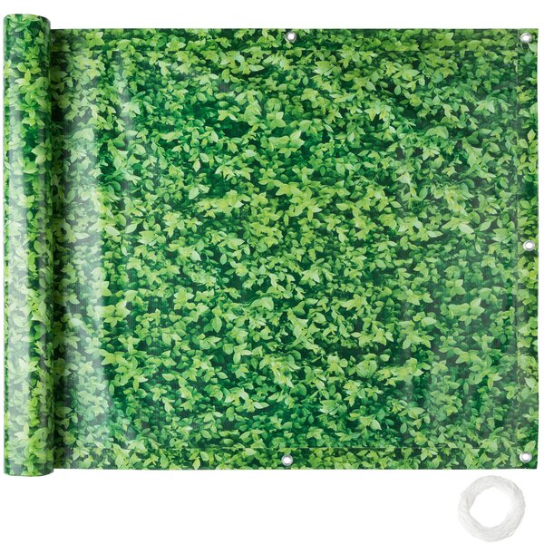 Tectake 402711 balkongskydd med metallförstärkta öglor, version 1 - gröna löv, 90 cm