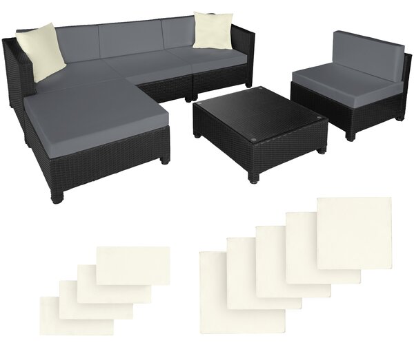 Tectake 403833 loungeset i konstrotting med aluminiumram, överdrag i 2 färger med 10 cm stoppning - svart