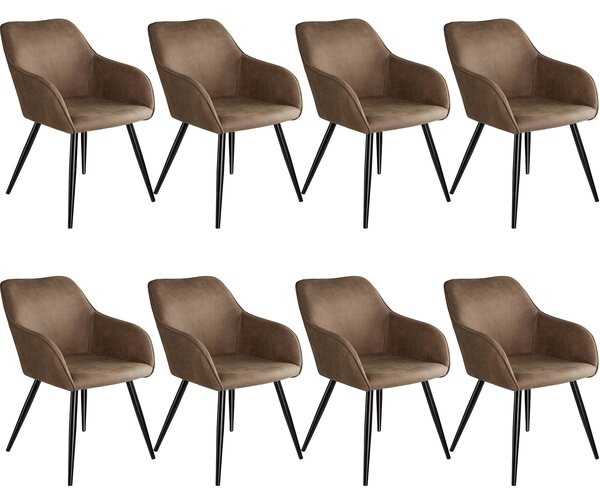 Tectake 404069 8x stolar marilyn tyg, svarta stolben - brun/svart