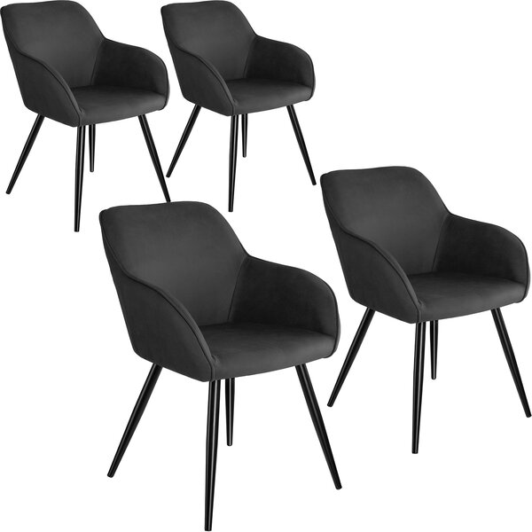 Tectake 404075 4x stol marilyn tyg - antracit/svart
