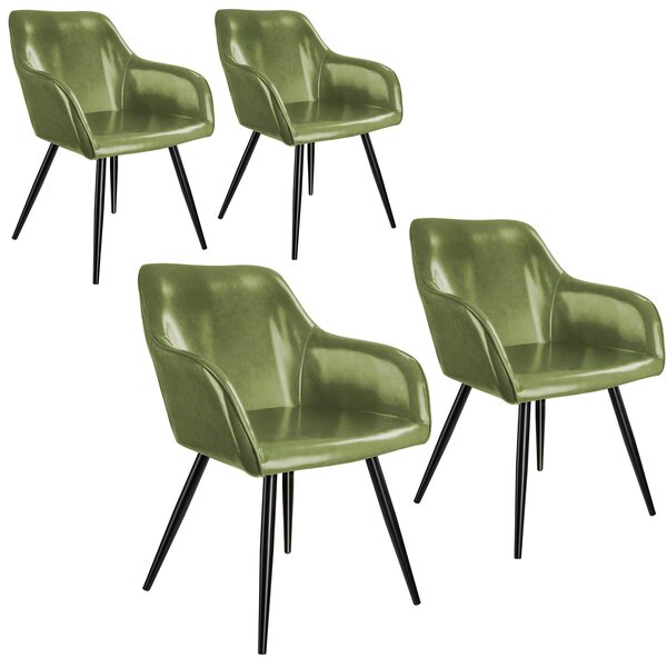 Tectake 404095 4x stol marilyn konstläder - mörkgrön/svart