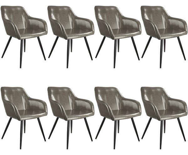 Tectake 404117 8x stol marilyn konstläder - mörkgrå/svart