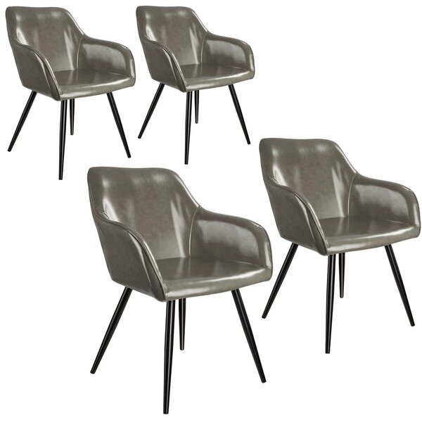 Tectake 404115 4x stol marilyn konstläder - mörkgrå/svart