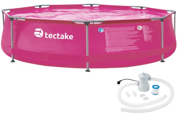 Tectake 403823 pool rund med filterpump ø 300 x 76 cm - pink