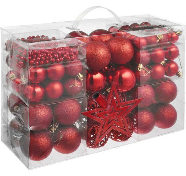 Tectake 403324 84 julgranskulor i rött inkl. julstjärna och pärlband - röd