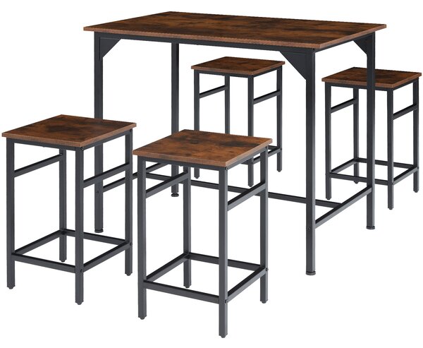 Tectake 404306 matbord med 4 barstolar edinburgh 4 + 1 - industriellt mörkt trä, rustikt