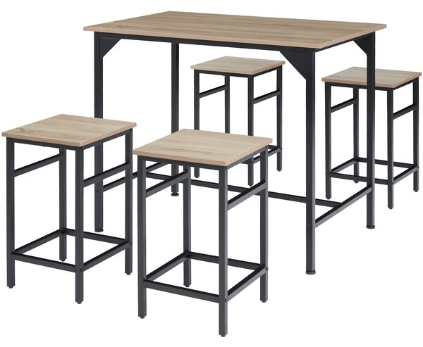Tectake 404307 matbord med 4 barstolar edinburgh 4 + 1 - industriellt lätt trä, ek sonoma