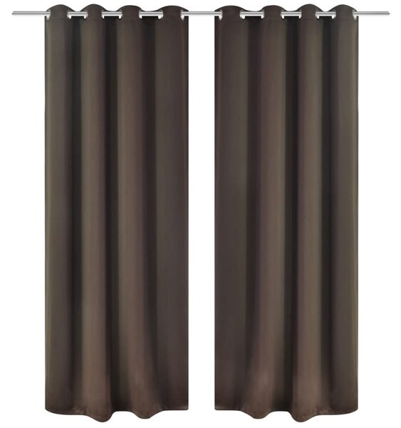 Mörkläggningsgardiner med metallringar 2 st 135 x 245 cm brun