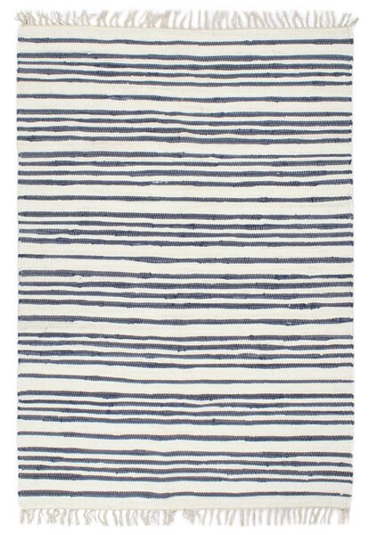 Handvävd matta Chindi bomull 120x170 cm blå och vit