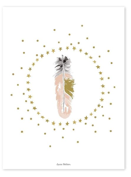 Flamingo Feather And Stars Poster - 30x40 cm