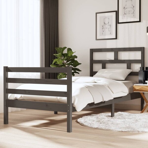 Sängram grå massivt trä 90x190 cm enkelsäng