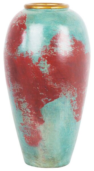 Blomvas Mintgrön och Röd Keramik 46 cm Bordsvas med antikt utseende Beliani