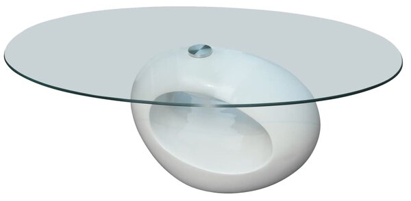 Soffbord med oval bordsskiva i glas högglans vit