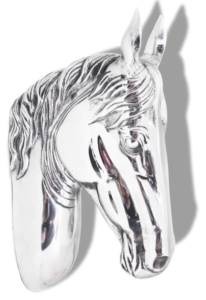 Väggmonterad hästhuvud-dekoration aluminium silver