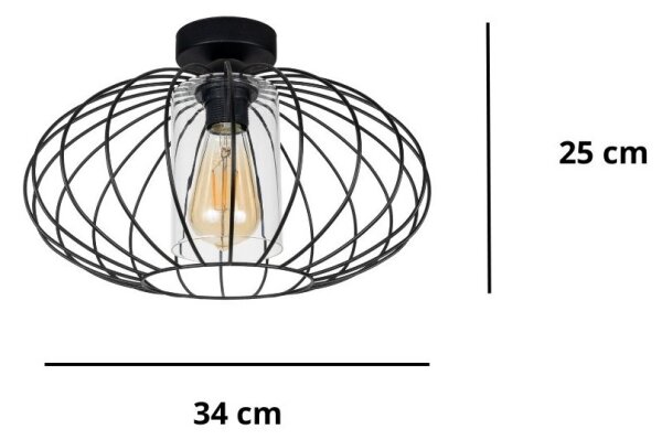 Fäst ljuskrona CORRINI 1xE27/60W/230V diameter 34 cm svart/genomskinlig