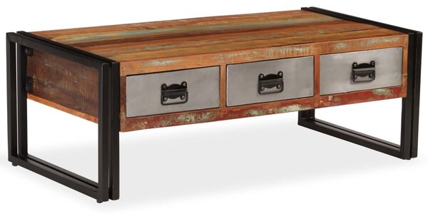 Soffbord med 3 lådor massivt återvunnet trä 100x50x35 cm