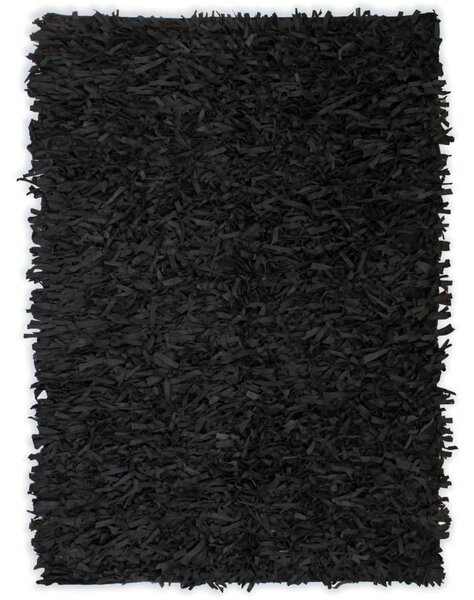 Shaggy-matta äkta läder 160x230 cm svart