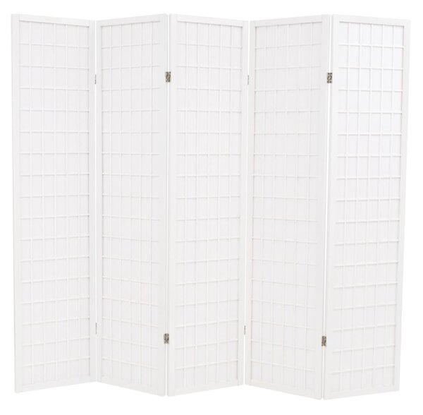 Rumsavdelare med 5 paneler japansk stil 200x170 cm vit