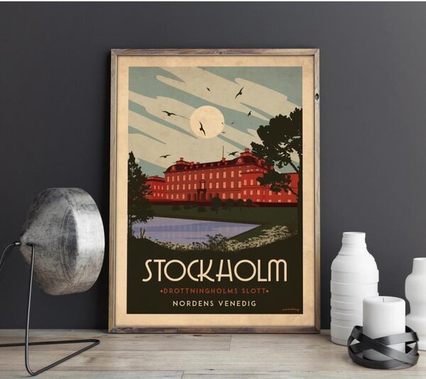Stockholm - Drottningholms slott - Art deco poster - A4