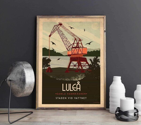 Luleå - Gamla hamnkranen - Art deco poster - A4