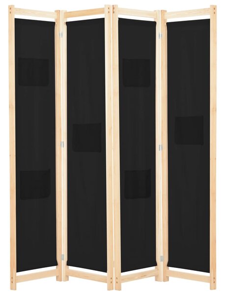 Rumsavdelare 4 paneler 160x170x4 cm svart tyg