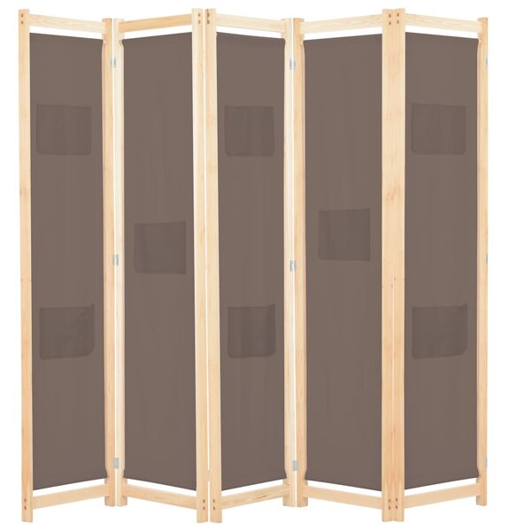 Rumsavdelare 5 paneler 200x170x4 cm brun tyg