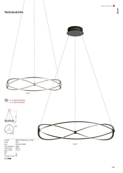 Redo 01-2254 - LED ljusreglerad ljuskrona på textilsladd QUARK LED/54W/230V