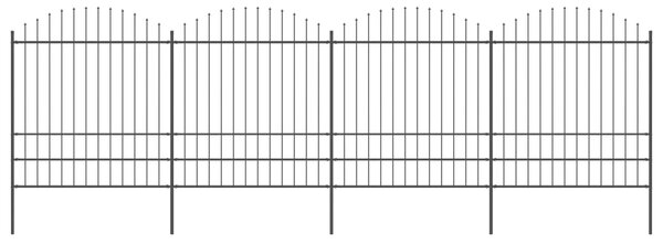 Trädgårdsstaket med spjuttopp stål (1,75-2)x6,8 m svart