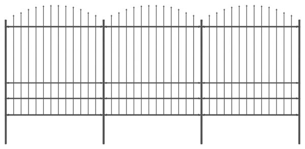 Trädgårdsstaket med spjuttopp stål (1,75-2)x5,1 m svart