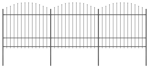 Trädgårdsstaket med spjuttopp stål (1,5-1,75)x5,1 m svart
