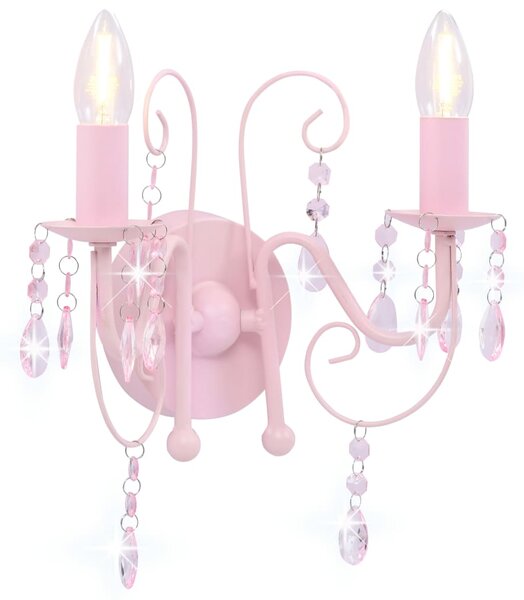 Vägglampa med pärlor rosa 2 x E14-lampor