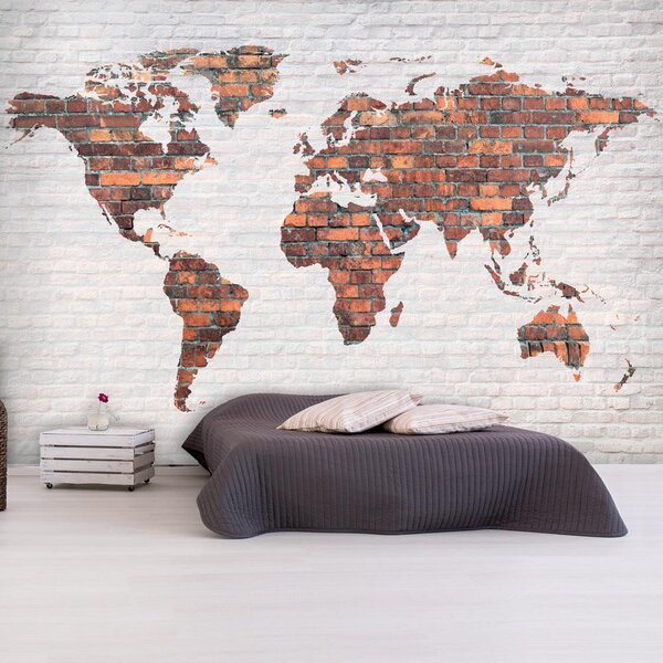 Fototapet - World Map: Brick Wall - 100x70