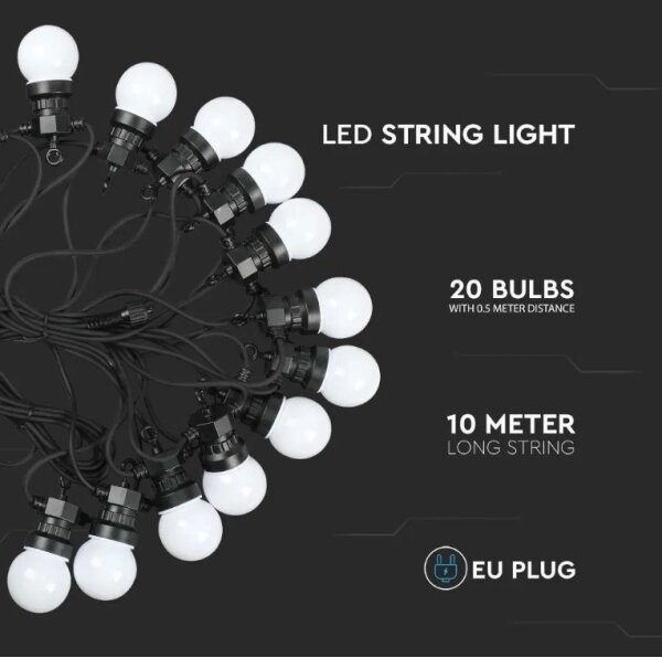 LED Utomhusslinga STRING 10m 20xLED/0,5W/24/230V 3000K IP44